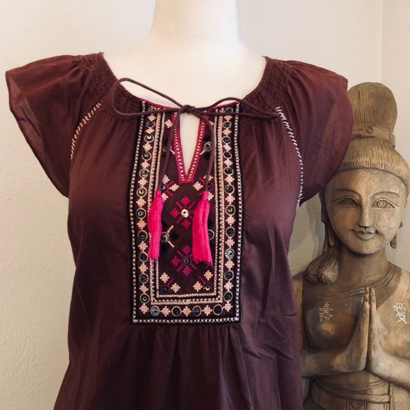 ♦️SALE♦️Anthropologie Maeve Dress Brown Beautifully Detailed Embroidery Size 2 - Picture 4 of 10